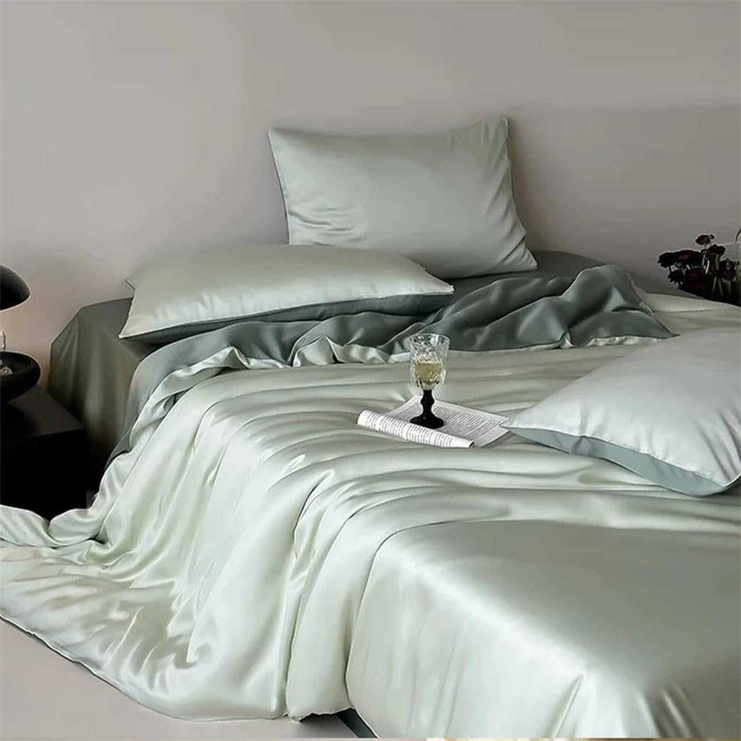 Silk Bedding Set, Pink White